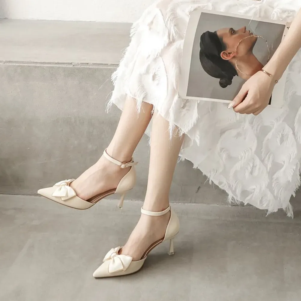 Elegant Women's White Designer Stiletto Heels - Pointed Toe Butterfly Dress Shoes for Weddings & Parties, Medium Heel, Trendy Bridal Footwear showcase 3
