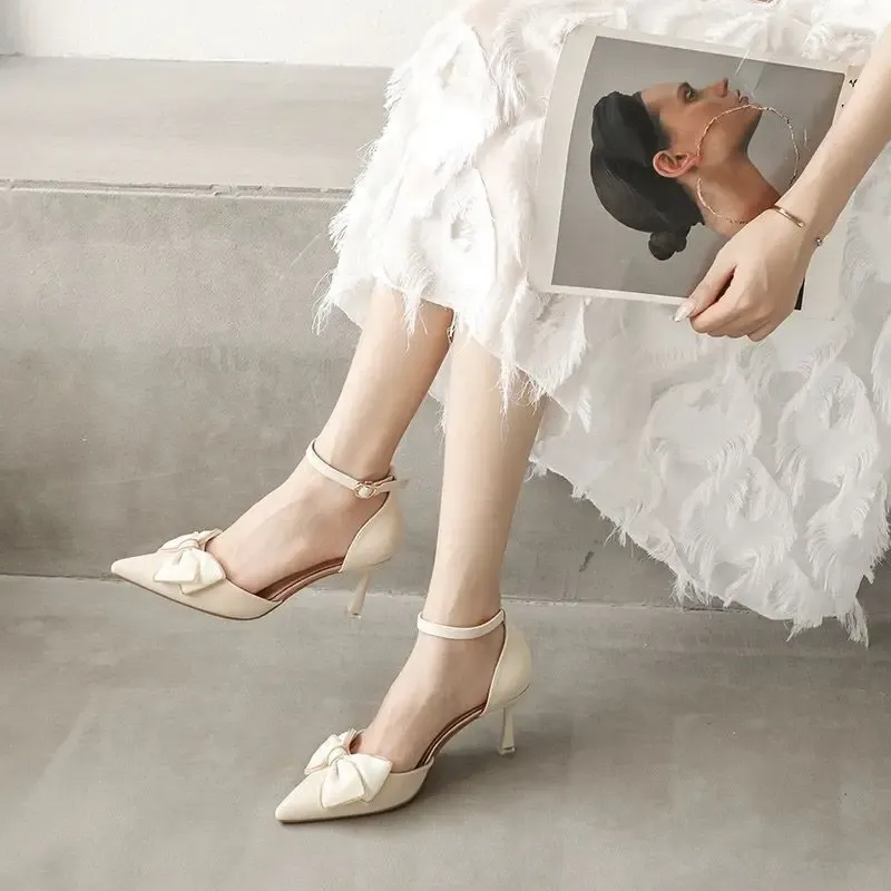 Elegant Women's White Designer Stiletto Heels - Pointed Toe Butterfly Dress Shoes for Weddings & Parties, Medium Heel, Trendy Bridal Footwear showcase 10