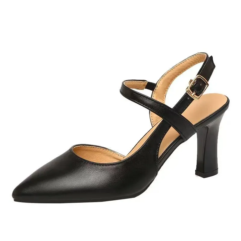 Women's Nude Pointy Toe Block Heel Pumps - Comfortable Business Casual Shoes with Adjustable Strap - Image 5