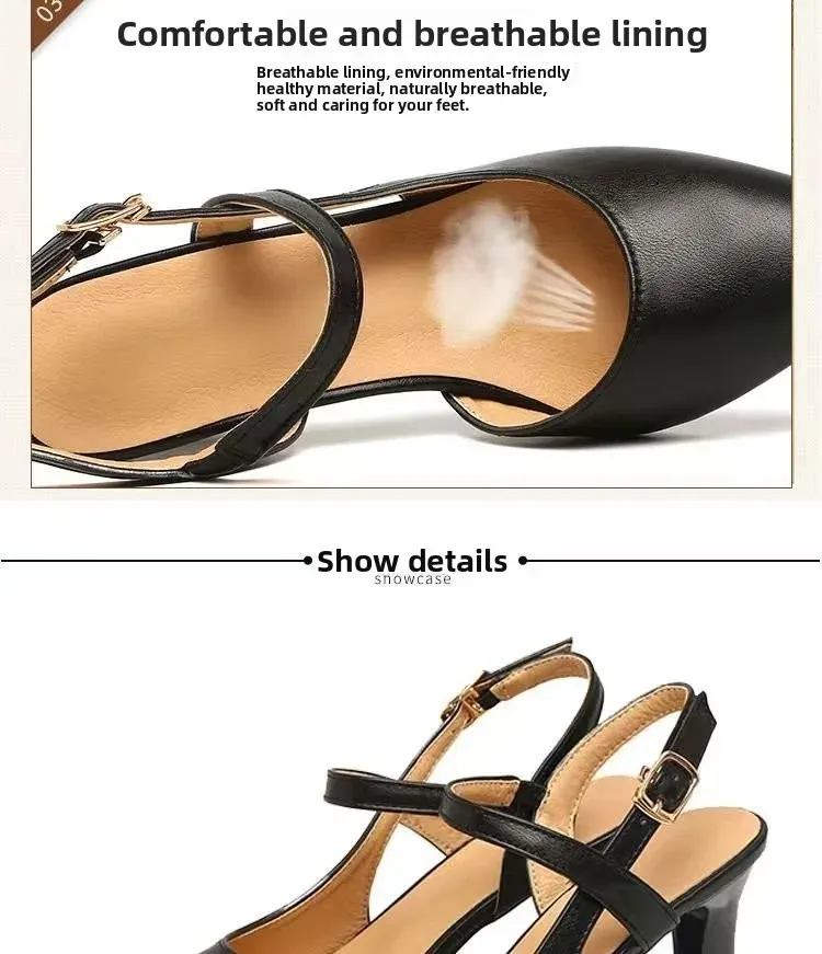 Women's Nude Pointy Toe Block Heel Pumps - Comfortable Business Casual Shoes with Adjustable Strap showcase 16