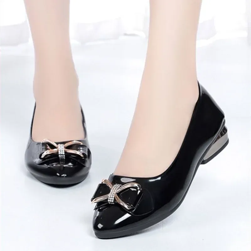 Women's Square Heel Pumps with Buckle Strap - Stylish Pink & Black Comfort Office Shoes for Ladies showcase 1