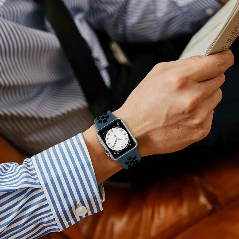 Breathable Sport Silicone Strap for Apple Watch 38-49mm Bands - Compatible with Series 10, 9, 8, 7, 6, SE, 5, 3, Ultra 2 - Comfortable iWatch Bracelet Replacement showcase 3