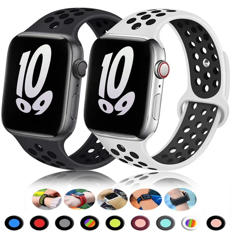 Breathable Sport Silicone Strap for Apple Watch 38-49mm Bands - Compatible with Series 10, 9, 8, 7, 6, SE, 5, 3, Ultra 2 - Comfortable iWatch Bracelet Replacement thumbnail 1