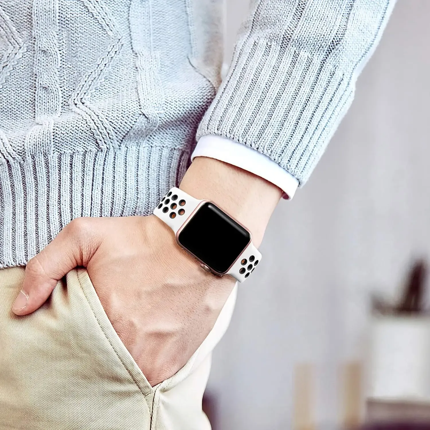 Breathable Sport Silicone Strap for Apple Watch 38-49mm Bands - Compatible with Series 10, 9, 8, 7, 6, SE, 5, 3, Ultra 2 - Comfortable iWatch Bracelet Replacement thumbnail 5