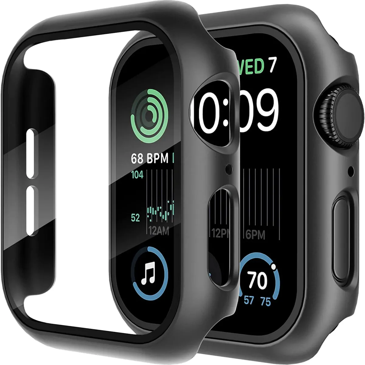2-in-1 Apple Watch Case with Tempered Glass Screen Protector for Series 1-8 SE 38-45mm, Durable PC Bumper Cover for iWatch showcase 3