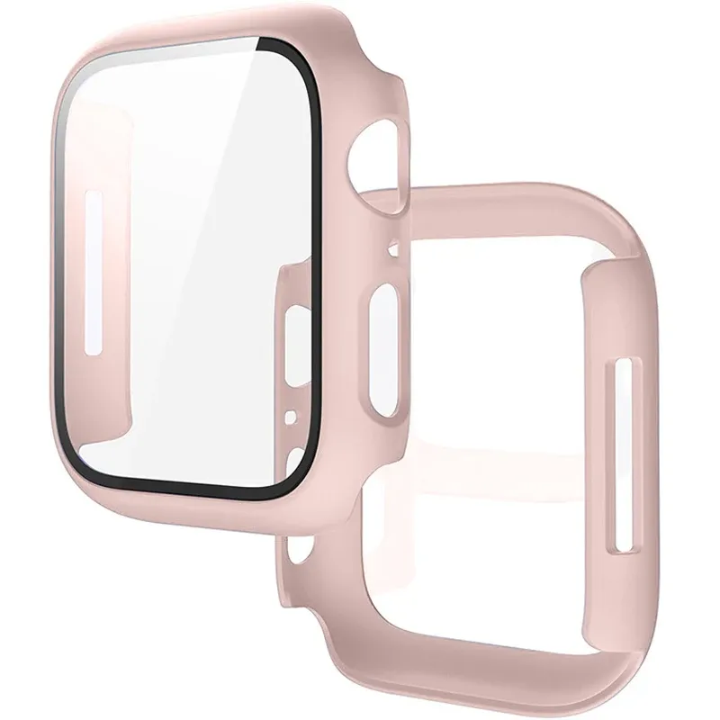 2-in-1 Apple Watch Case with Tempered Glass Screen Protector for Series 1-8 SE 38-45mm, Durable PC Bumper Cover for iWatch showcase 13