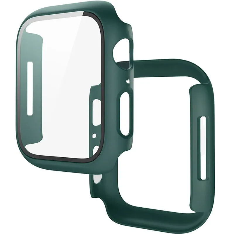 2-in-1 Apple Watch Case with Tempered Glass Screen Protector for Series 1-8 SE 38-45mm, Durable PC Bumper Cover for iWatch showcase 14