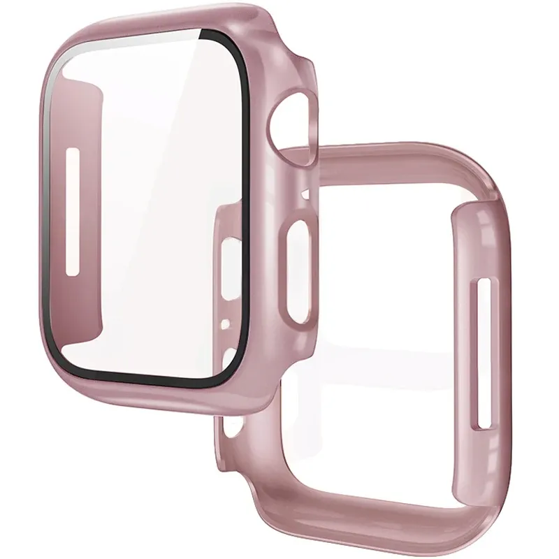 2-in-1 Apple Watch Case with Tempered Glass Screen Protector for Series 1-8 SE 38-45mm, Durable PC Bumper Cover for iWatch showcase 16