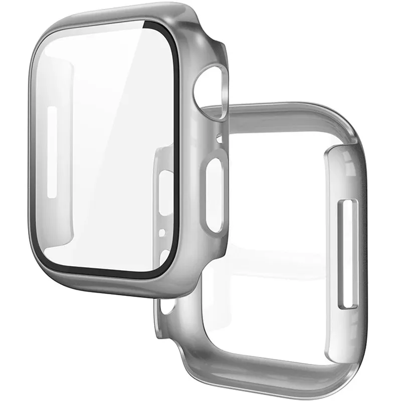 2-in-1 Apple Watch Case with Tempered Glass Screen Protector for Series 1-8 SE 38-45mm, Durable PC Bumper Cover for iWatch showcase 17