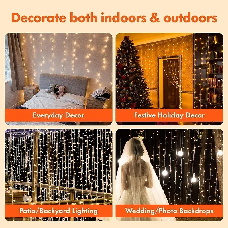 3M LED Curtain String Lights, 9.8x9.8ft Fairy Lights with 8 Modes & Timer, USB Powered Waterproof Garland Lamp for Home Garden Christmas Party Wedding Decorations thumbnail 3