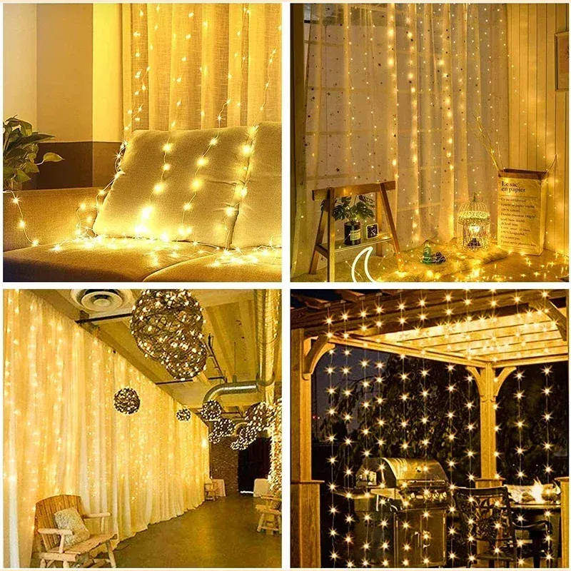 3M LED Curtain String Lights, 9.8x9.8ft Fairy Lights with 8 Modes & Timer, USB Powered Waterproof Garland Lamp for Home Garden Christmas Party Wedding Decorations thumbnail 4