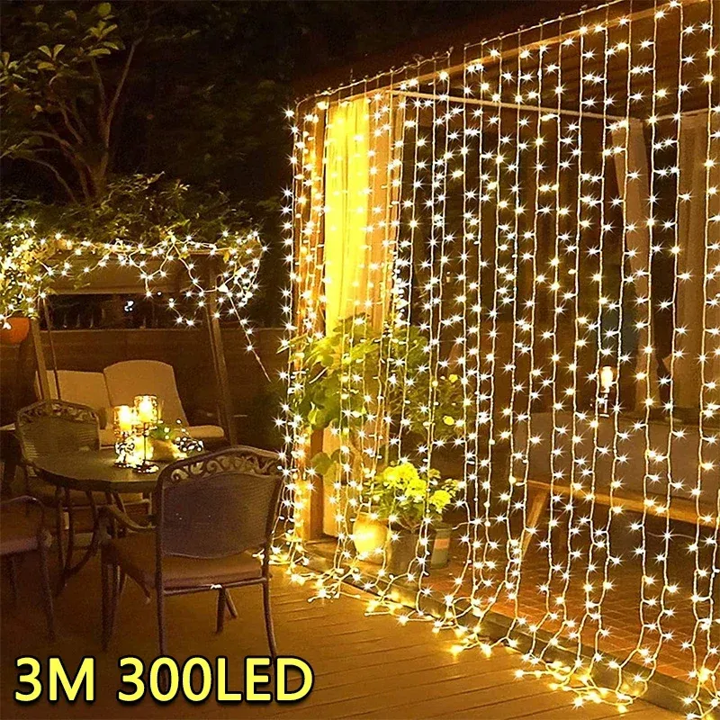 3M LED Curtain String Lights, 9.8x9.8ft Fairy Lights with 8 Modes & Timer, USB Powered Waterproof Garland Lamp for Home Garden Christmas Party Wedding Decorations thumbnail 1