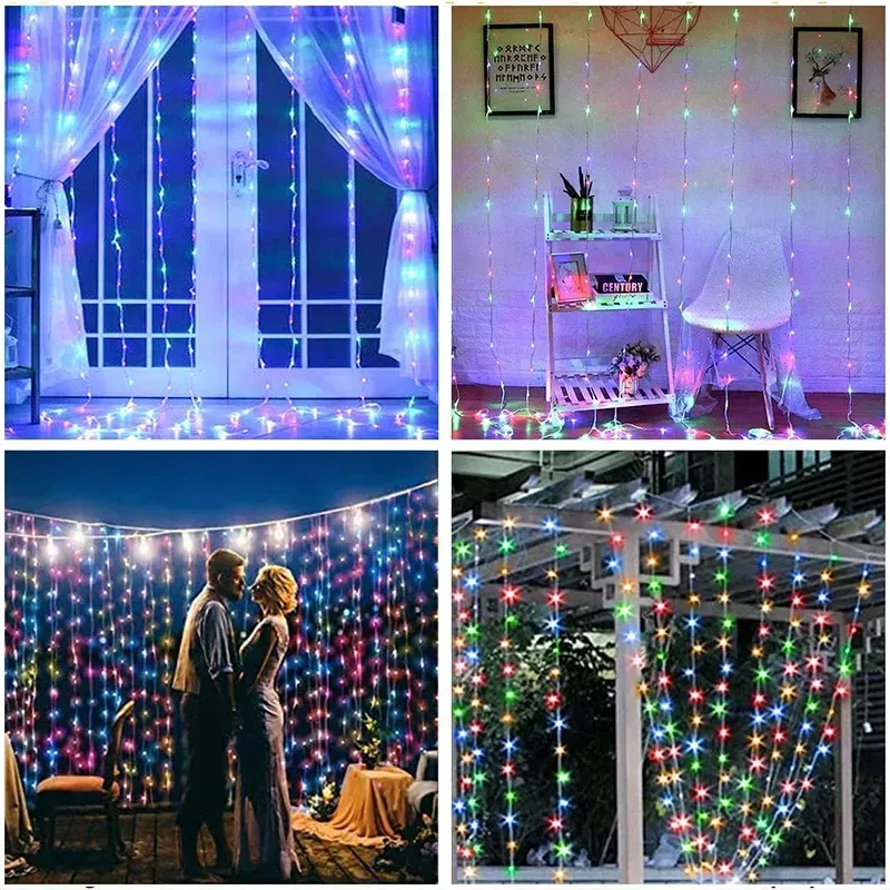 3M LED Curtain String Lights, 9.8x9.8ft Fairy Lights with 8 Modes & Timer, USB Powered Waterproof Garland Lamp for Home Garden Christmas Party Wedding Decorations showcase 1