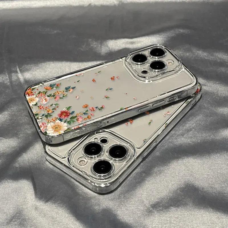 iPhone 16 Pro Max Case - Shockproof Transparent Silicone Soft Cover with Flower Design for iPhone 15, 14, 13, 12, 11, XR, X, XS, 8, 7 SE Models showcase 5