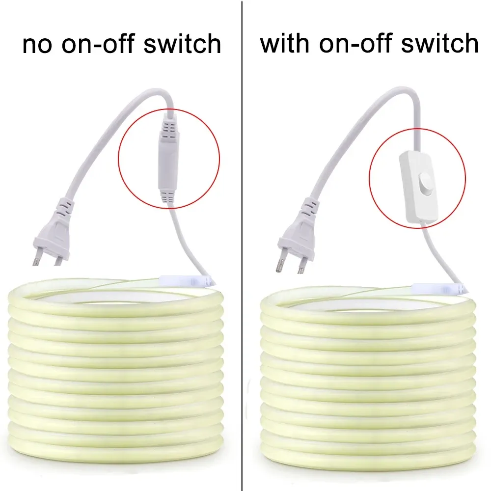 Waterproof COB LED Strip Light 220V with ON/OFF Switch, Flexible Ribbon for Indoor/Outdoor Room, Bedroom, Kitchen, Garden Lighting - 3000K/6000K thumbnail 4