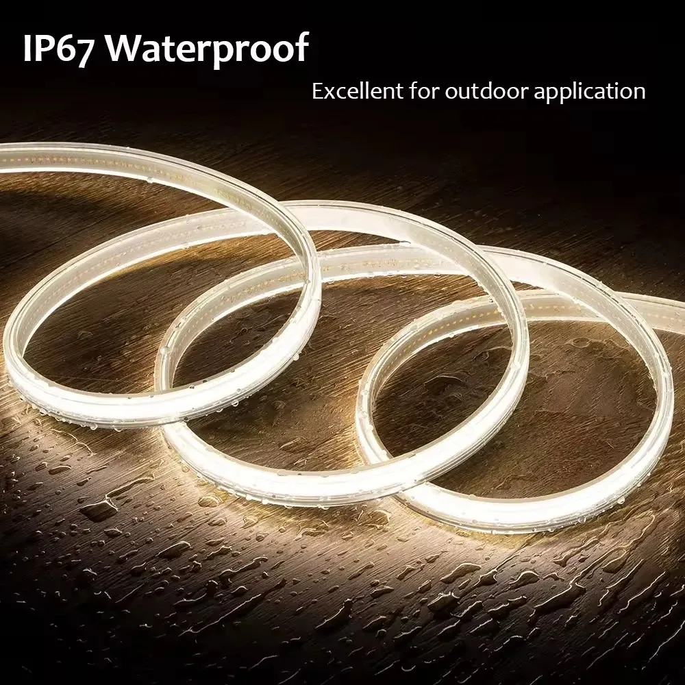 Waterproof COB LED Strip Light 220V with ON/OFF Switch, Flexible Ribbon for Indoor/Outdoor Room, Bedroom, Kitchen, Garden Lighting - 3000K/6000K showcase 4