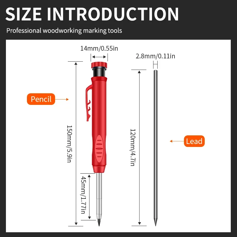 Professional Carpenter Mechanical Pencil with Built-in Sharpener - Deep Hole Scriber for Woodworking, Metal, Glass, Plastic, and Dark Surfaces - Durable Drawing Tool with Refills showcase 2