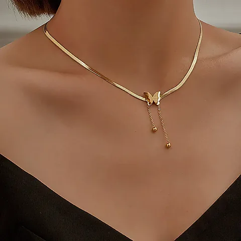 Vintage Butterfly Necklace for Women - Golden Stainless Steel Snake Chain Choker with Aesthetic Charms, Perfect Jewelry Gift for Her