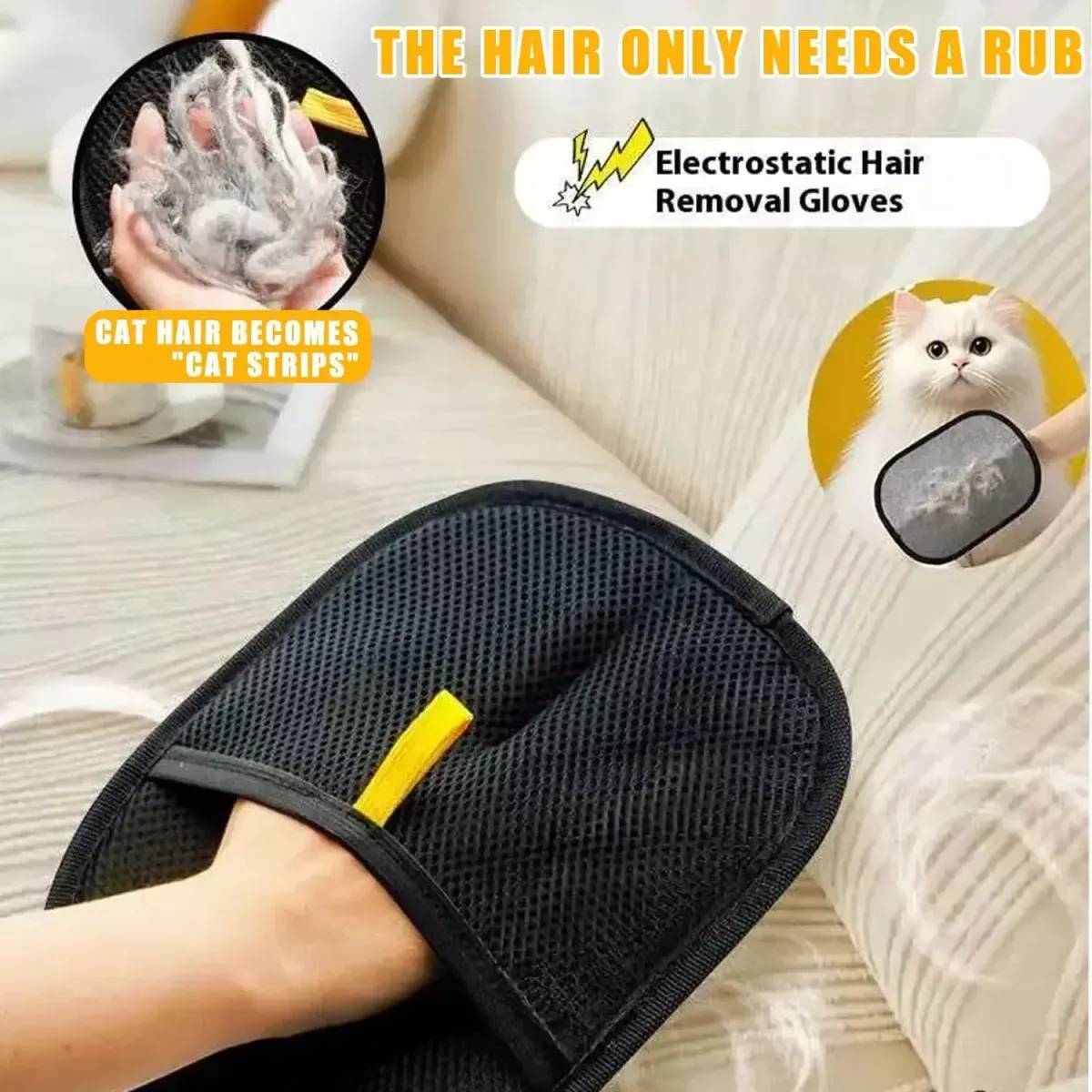 Pet Hair Remover Glove for Dogs & Cats - Double-Sided Deshedding Brush for Furniture, Clothing & Carpets - Reusable Grooming Mitt for Easy Fur Cleaning showcase 2