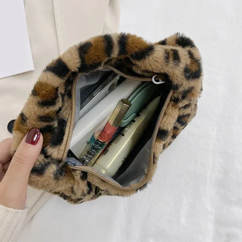 Y2k Retro Leopard Zebra Print Plush Underarm Bag for Women - Fluffy Small Tote Purse Handbag, Fashionable Shoulder Bag thumbnail 4