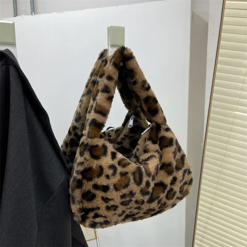Y2k Retro Leopard Zebra Print Plush Underarm Bag for Women - Fluffy Small Tote Purse Handbag, Fashionable Shoulder Bag showcase 19