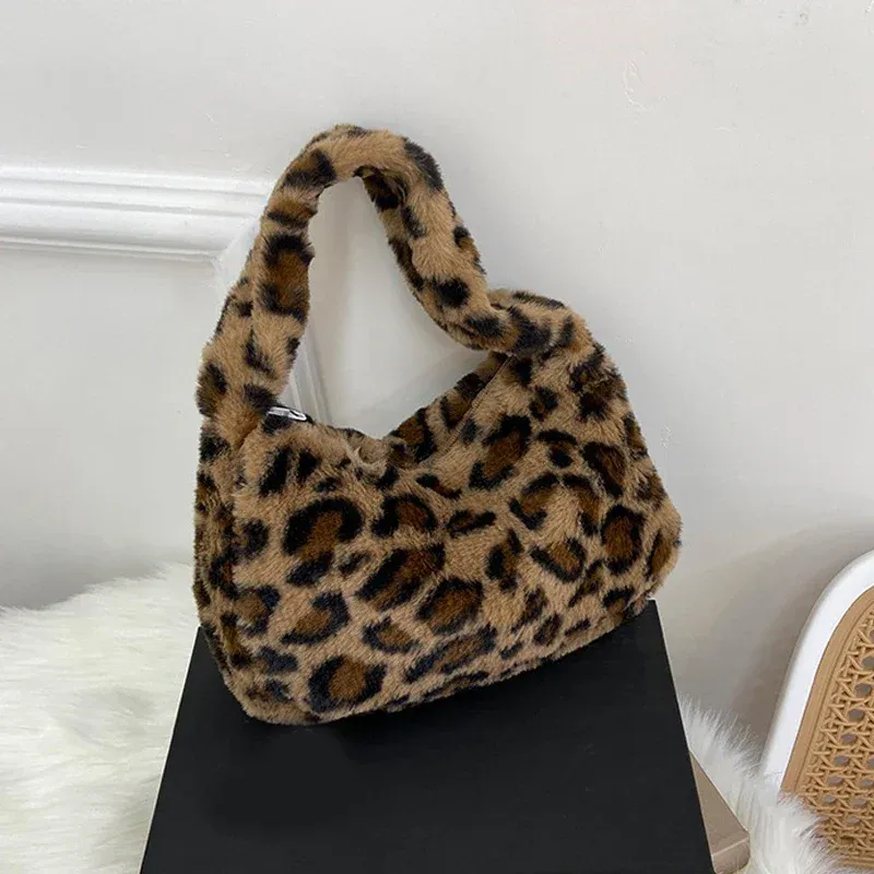 Y2k Retro Leopard Zebra Print Plush Underarm Bag for Women - Fluffy Small Tote Purse Handbag, Fashionable Shoulder Bag showcase 20