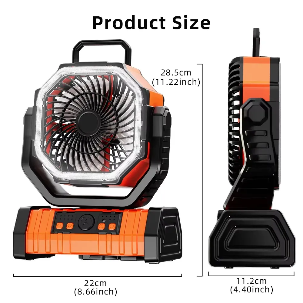 20000mAh Portable Rechargeable Fan with LED Light - 4 Speed Outdoor Desk Camping Fan, 180° Rotation, Remote Control, Power Bank Function for Tent, Car Trips, BBQs - Image 6