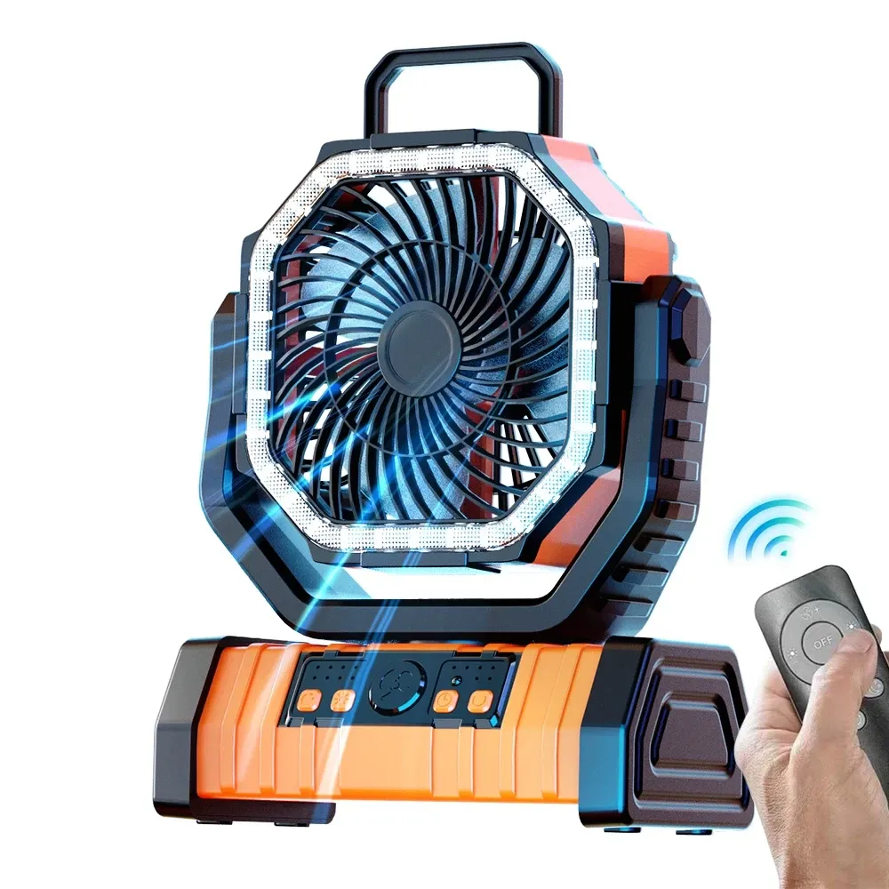 20000mAh Portable Rechargeable Fan with LED Light - 4 Speed Outdoor Desk Camping Fan, 180° Rotation, Remote Control, Power Bank Function for Tent, Car Trips, BBQs showcase 1