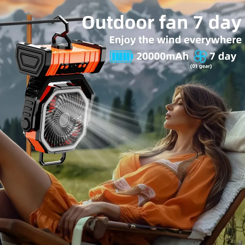 20000mAh Portable Rechargeable Fan with LED Light - 4 Speed Outdoor Desk Camping Fan, 180° Rotation, Remote Control, Power Bank Function for Tent, Car Trips, BBQs showcase 2