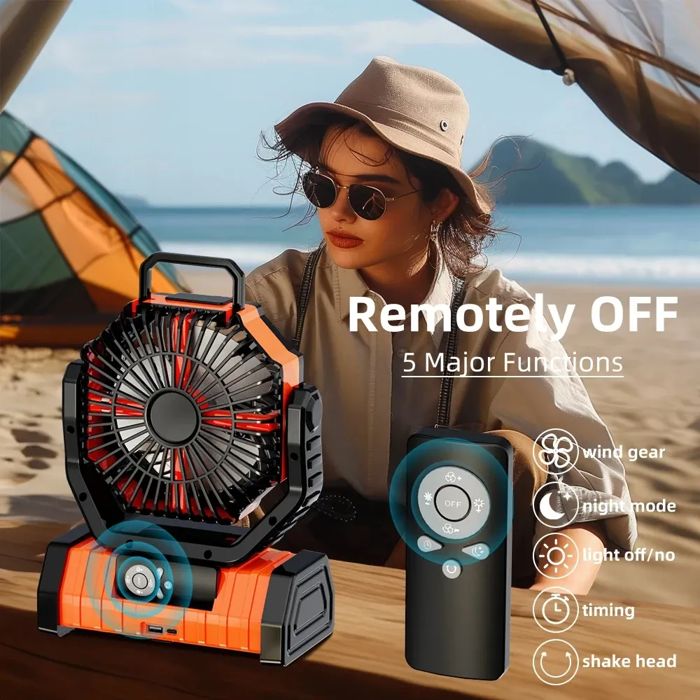 20000mAh Portable Rechargeable Fan with LED Light - 4 Speed Outdoor Desk Camping Fan, 180° Rotation, Remote Control, Power Bank Function for Tent, Car Trips, BBQs showcase 9