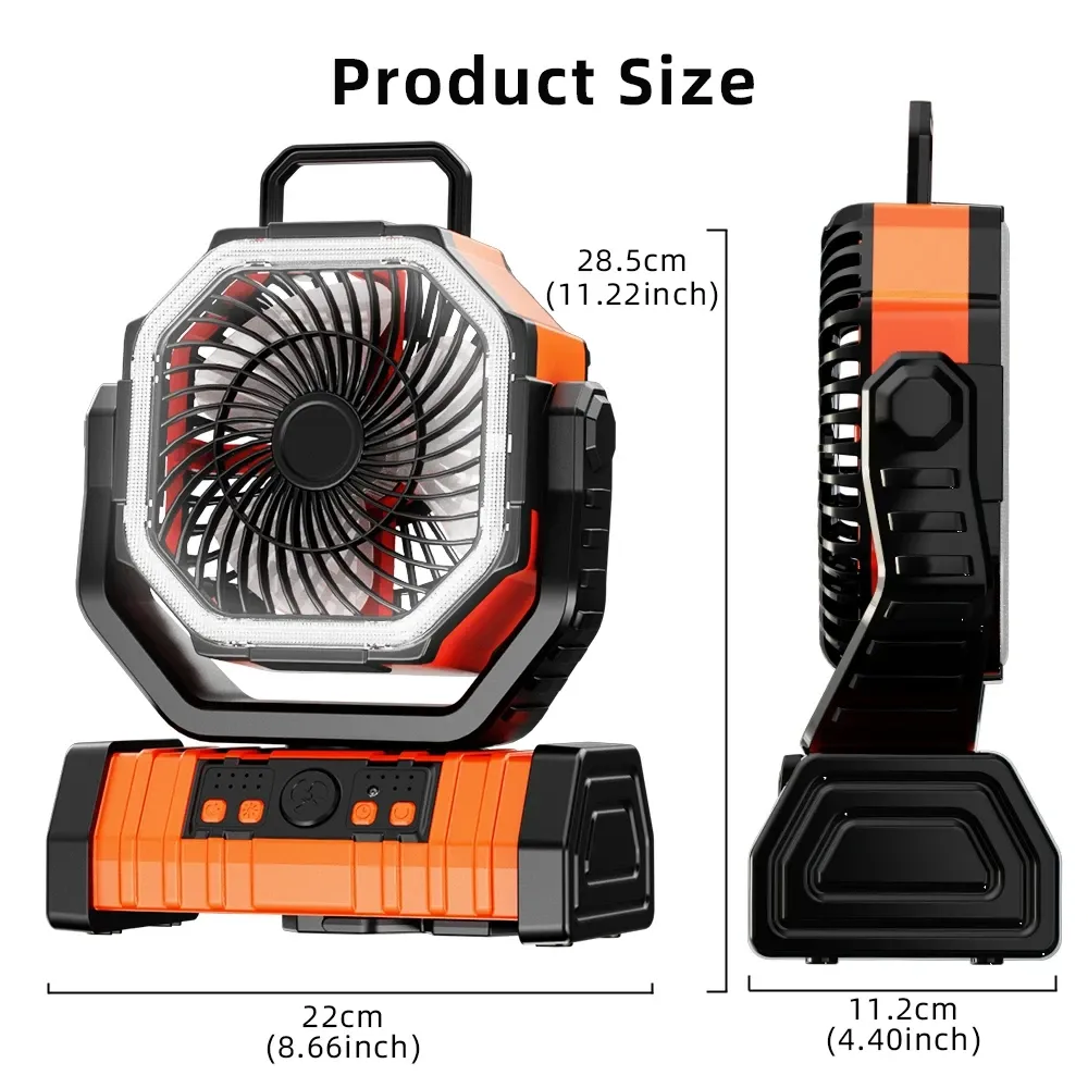 20000mAh Portable Rechargeable Fan with LED Light - 4 Speed Outdoor Desk Camping Fan, 180° Rotation, Remote Control, Power Bank Function for Tent, Car Trips, BBQs showcase 10