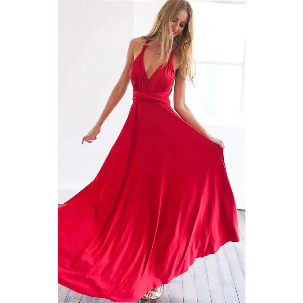 Sexy Women's Multiway Wrap Convertible Boho Maxi Club Dress - Red Bandage Long Party Bridesmaid Infinity Robe for Evening Events showcase 2