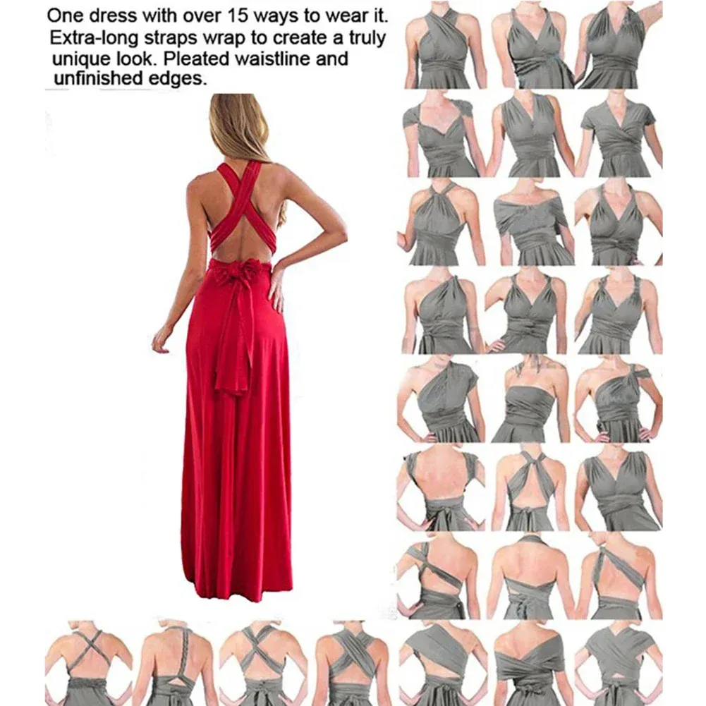 Sexy Women's Multiway Wrap Convertible Boho Maxi Club Dress - Red Bandage Long Party Bridesmaid Infinity Robe for Evening Events showcase 10
