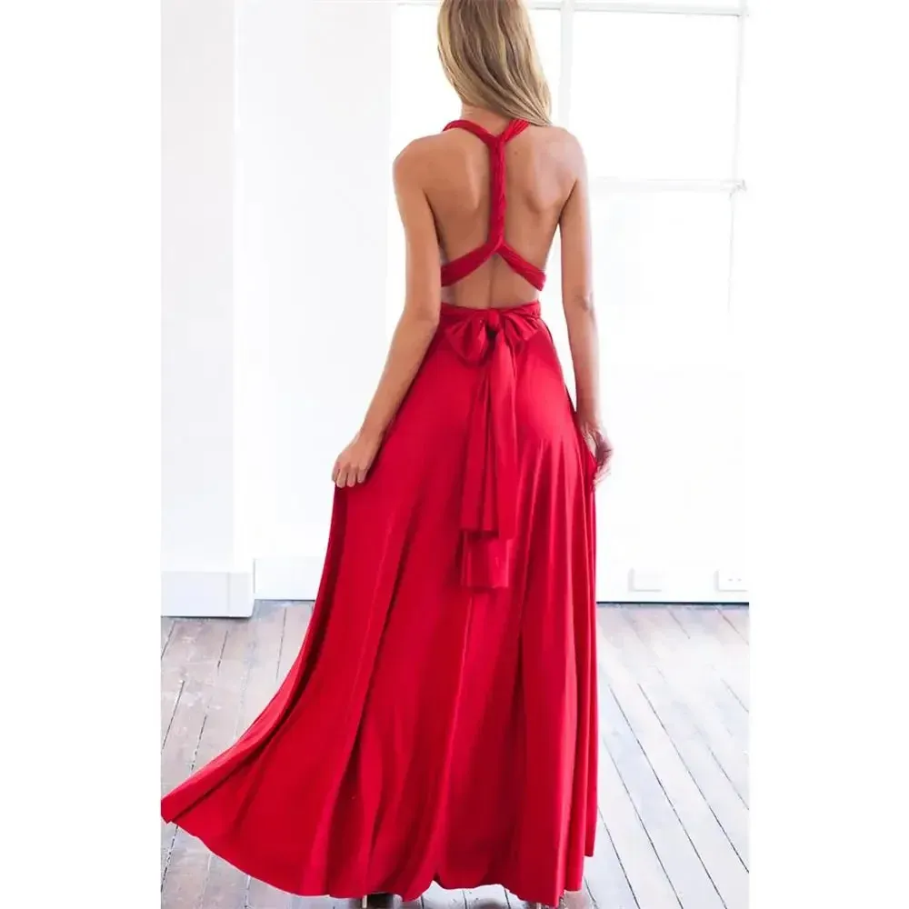 Sexy Women's Multiway Wrap Convertible Boho Maxi Club Dress - Red Bandage Long Party Bridesmaid Infinity Robe for Evening Events showcase 3