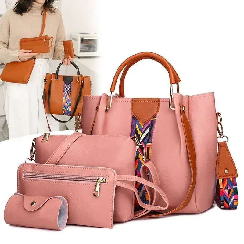 Luxury 4-Piece Women's PU Leather Handbag Set: Large Capacity Bucket Bag, Commuting Shoulder Bag, Card Holder & Wallet - Stylish & Versatile for Daily Use - Image 1
