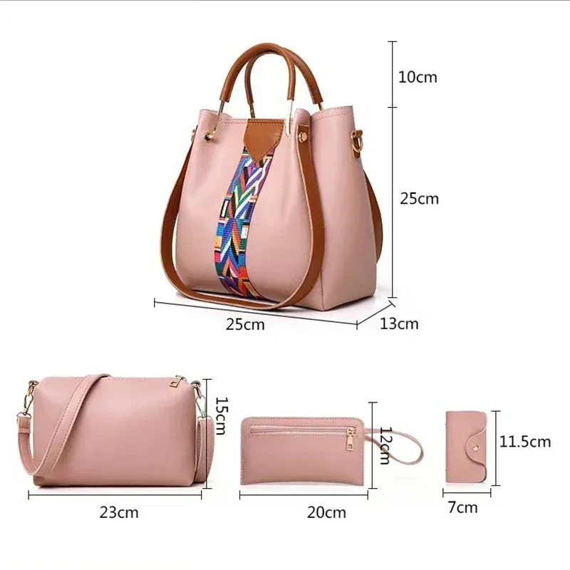 Luxury 4-Piece Women's PU Leather Handbag Set: Large Capacity Bucket Bag, Commuting Shoulder Bag, Card Holder & Wallet - Stylish & Versatile for Daily Use - Image 3
