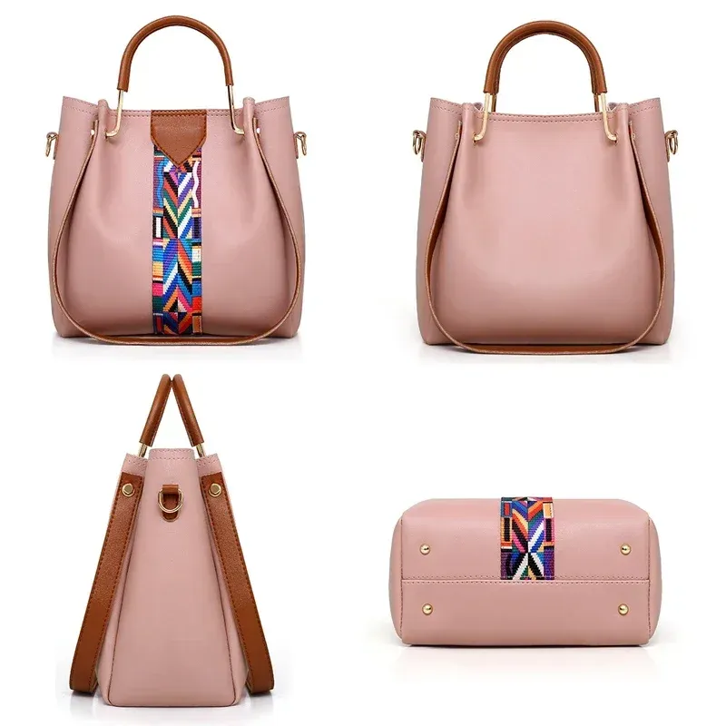 Luxury 4-Piece Women's PU Leather Handbag Set: Large Capacity Bucket Bag, Commuting Shoulder Bag, Card Holder & Wallet - Stylish & Versatile for Daily Use - Image 5