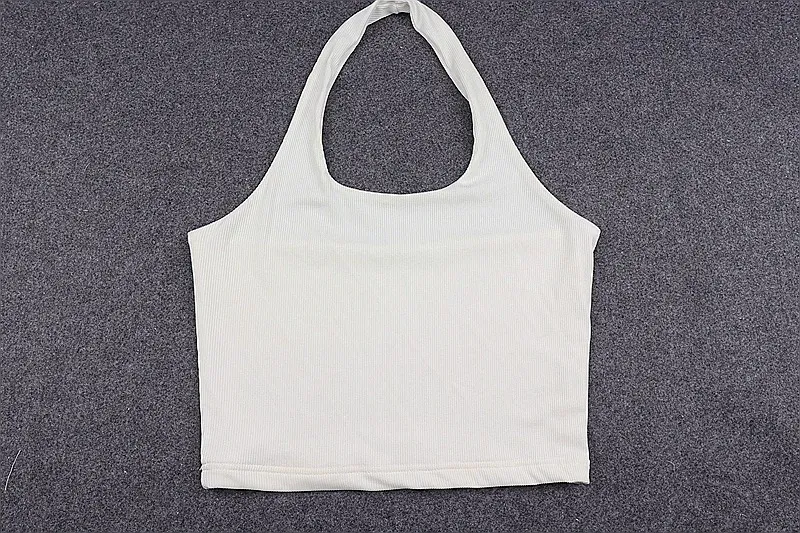Women's White Halter Backless Ribbed Knit Tank Top - Sexy Streetwear Cropped Vest for Summer Fashion showcase 16