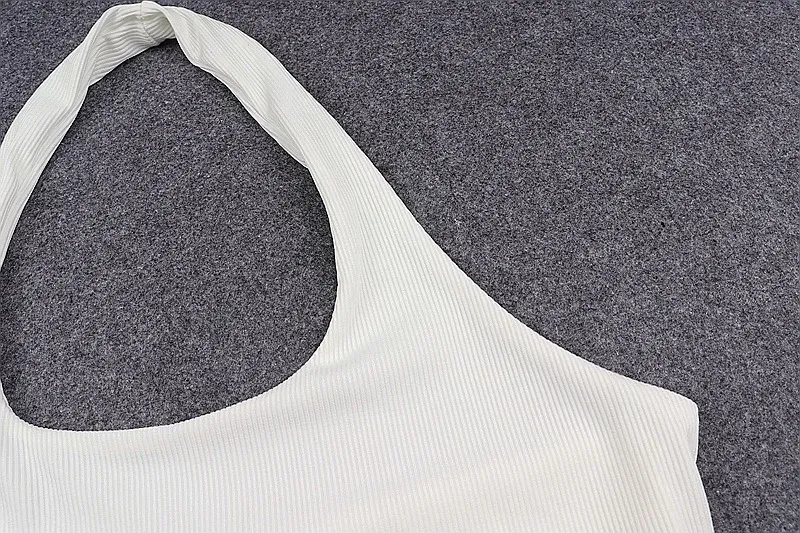 Women's White Halter Backless Ribbed Knit Tank Top - Sexy Streetwear Cropped Vest for Summer Fashion showcase 17