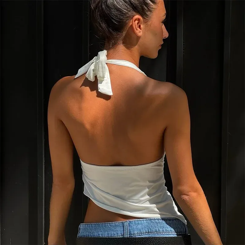 Women's Elegant V-Neck Halter Crop Top - Sleeveless Fold Summer Vest for Casual, Formal, and Streetwear showcase 8