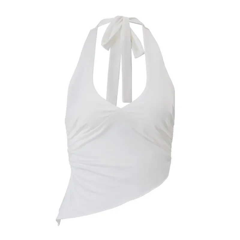 Women's Elegant V-Neck Halter Crop Top - Sleeveless Fold Summer Vest for Casual, Formal, and Streetwear showcase 10