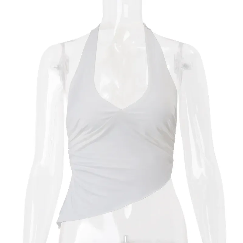Women's Elegant V-Neck Halter Crop Top - Sleeveless Fold Summer Vest for Casual, Formal, and Streetwear showcase 11