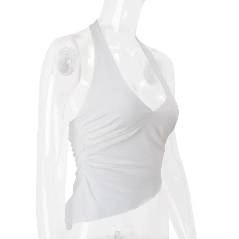 Women's Elegant V-Neck Halter Crop Top - Sleeveless Fold Summer Vest for Casual, Formal, and Streetwear showcase 13