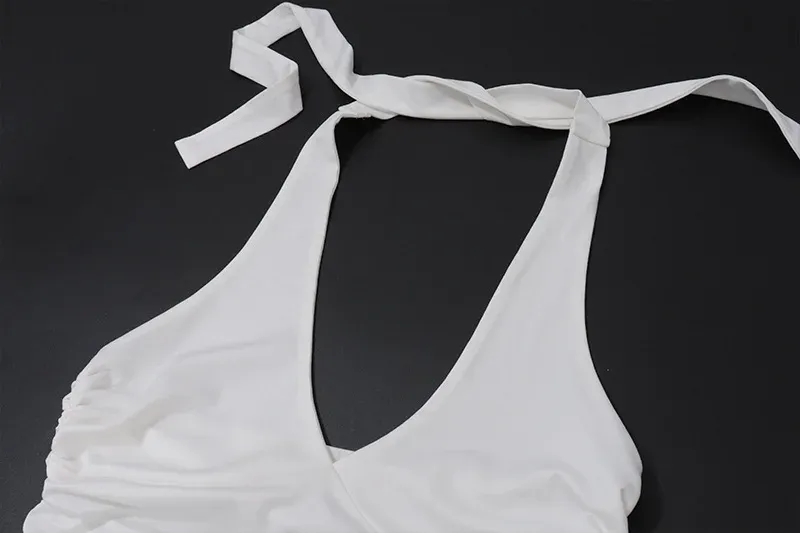 Women's Elegant V-Neck Halter Crop Top - Sleeveless Fold Summer Vest for Casual, Formal, and Streetwear showcase 14