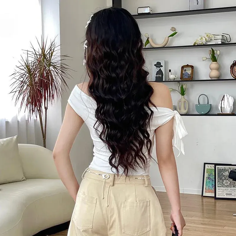 Women's Summer Asymmetric Crop Top - Stylish One-Shoulder Twist Tie Backless T-Shirt for Casual Wear showcase 10