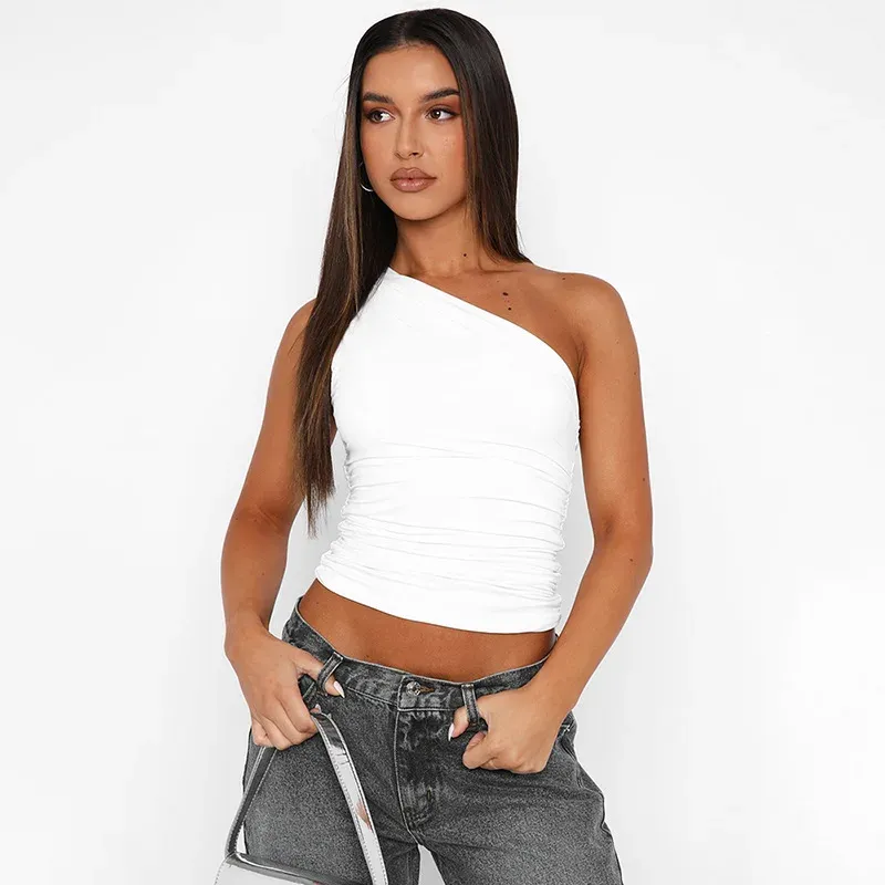 Women's Solid Color One Shoulder Backless Tank Top - Sexy Slim Fit Sleeveless T-Shirt for Casual Wear showcase 7