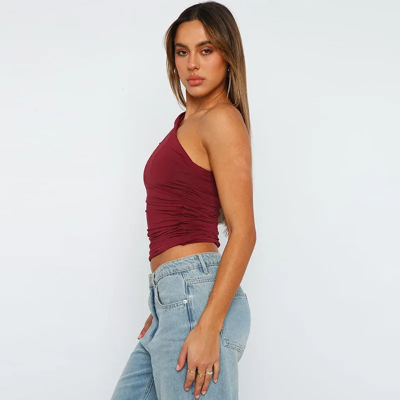 Women's Solid Color One Shoulder Backless Tank Top - Sexy Slim Fit Sleeveless T-Shirt for Casual Wear showcase 12