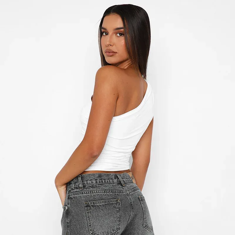 Women's Solid Color One Shoulder Backless Tank Top - Sexy Slim Fit Sleeveless T-Shirt for Casual Wear showcase 14