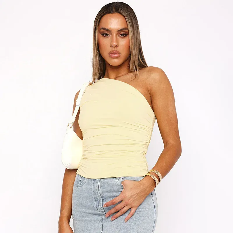 Women's Solid Color One Shoulder Backless Tank Top - Sexy Slim Fit Sleeveless T-Shirt for Casual Wear showcase 17