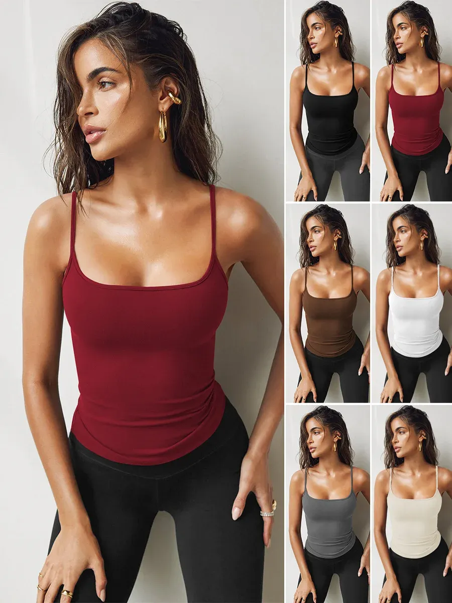 Women's Solid Color Sleeveless Square Neck Sexy Camisole Top - Chic Summer Fashion for Ladies - Image 1